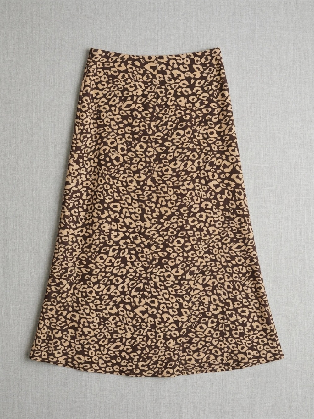 Brown Leopard Print A-Line Skirt With Slit- Women